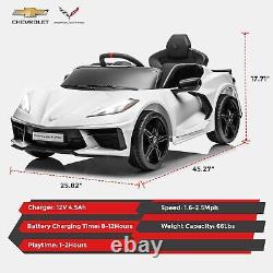 FUNTOK Licensed Chevrolet Corvette C8 Kids Car 12V Electric Vehicle Remote White