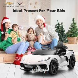 FUNTOK Licensed Chevrolet Corvette C8 Kids Car 12V Electric Vehicle Remote White