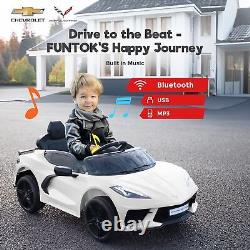 FUNTOK Licensed Chevrolet Corvette C8 Kids Car 12V Electric Vehicle Remote White
