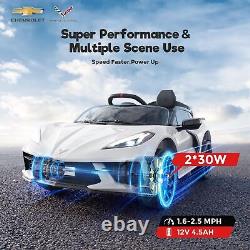 FUNTOK Licensed Chevrolet Corvette C8 Kids Car 12V Electric Vehicle Remote White