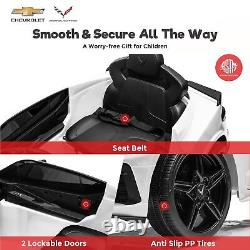 FUNTOK Licensed Chevrolet Corvette C8 Kids Car 12V Electric Vehicle Remote White