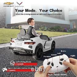 FUNTOK Licensed Chevrolet Corvette C8 Kids Car 12V Electric Vehicle Remote White