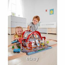 Hape Grand City Themed Magnetic Kids Play Freight Train Railway Station Toy Set