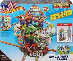 Hot Wheel Toy Car Track Set Ultimate Vehicle Garage T Rex Dinosaur 3 Ft Tall US