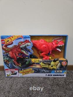 Hot Wheels T-Rex Rampage Playset & 164 Scale Vehicle Toy Car Track Set