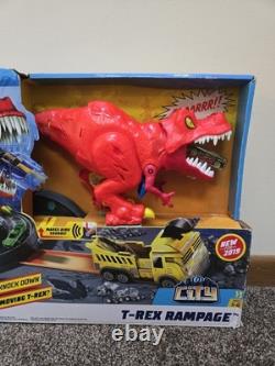 Hot Wheels T-Rex Rampage Playset & 164 Scale Vehicle Toy Car Track Set