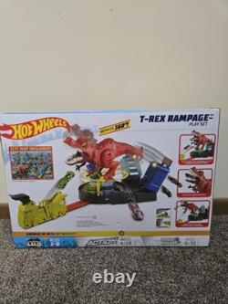 Hot Wheels T-Rex Rampage Playset & 164 Scale Vehicle Toy Car Track Set