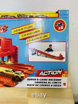 Hot Wheels Toy Car Playset Super 6 Lane Raceway With 6 164 Scale Vehicles