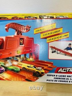 Hot Wheels Toy Car Playset Super 6 Lane Raceway With 6 164 Scale Vehicles