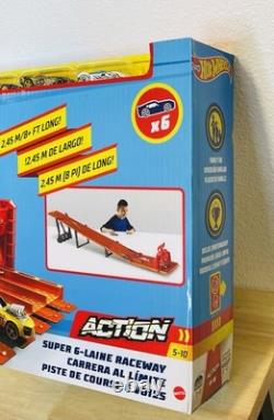 Hot Wheels Toy Car Playset Super 6 Lane Raceway With 6 164 Scale Vehicles