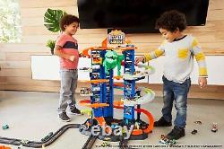 Hot Wheels Toy Car Track Set, 164 Scale Vehicle Storage, 3-Ft Tall, 2 Toy Cars