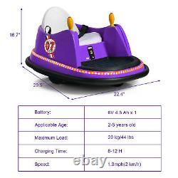 Kids Ride On Bumper Car 6V Vehicle 360° Spin Race Toy with Remote Control Purple