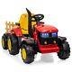Kids Ride On Tractor With Trailer Battery Powered Electric Car Vehicle Toys Gift