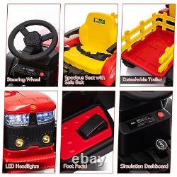 Kids Ride On Tractor with Trailer Battery Powered Electric Car Vehicle Toys Gift