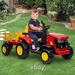 Kids Ride On Tractor with Trailer Battery Powered Electric Car Vehicle Toys Gift