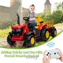 Kids Ride on Tractor with Trailer 12V Battery Powered Electric Vehicle Toy Car