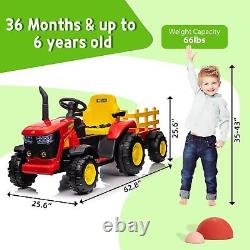 Kids Ride on Tractor with Trailer 12V Battery Powered Electric Vehicle Toy Car