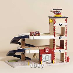 Le Toy Van Wooden 3 Storey Fire & Rescue Garage Toy Car Play Set, Vehicle Rol