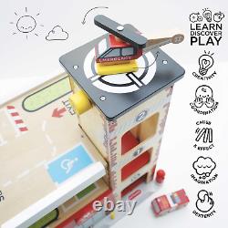 Le Toy Van Wooden 3 Storey Fire & Rescue Garage Toy Car Play Set, Vehicle Rol