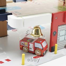 Le Toy Van Wooden 3 Storey Fire & Rescue Garage Toy Car Play Set, Vehicle Rol