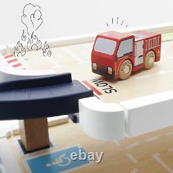 Le Toy Van Wooden 3 Storey Fire & Rescue Garage Toy Car Play Set, Vehicle Rol