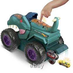Monster Trucks Car Chompin' Mega-Wrex, Large Toy Monster Truck & Toy Car, Eat