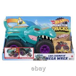 Monster Trucks Car Chompin' Mega-Wrex, Large Toy Monster Truck & Toy Car, Eat