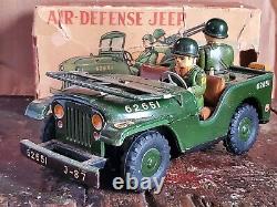 Nomura Japan Tin Litho Friction Air Defense Jeep U. S. Army Military Toy Car