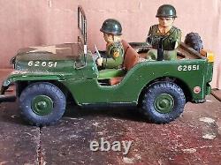 Nomura Japan Tin Litho Friction Air Defense Jeep U. S. Army Military Toy Car