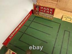 Rare 1930's Marx Toys Pressed Steel Parking Lot Playset in Box, 5 Cars & Trucks