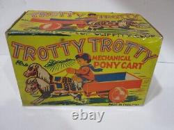 TROTTY PONY CAR WindUp All Tin- Near Mint N Box Condition-Works great