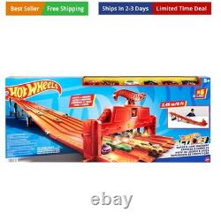 Toy Car Playset with Lights, Sounds & 6 164 Scale Vehicles, Super 6-Lane Rac
