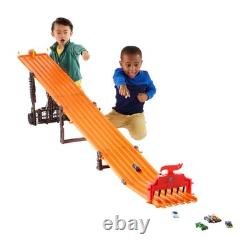 Toy Car Playset with Lights, Sounds & 6 164 Scale Vehicles, Super 6-Lane Rac