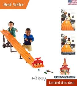 Toy Car Playset with Lights, Sounds & 6 164 Scale Vehicles, Super 6-Lane Rac