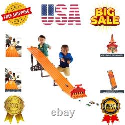 Toy Car Playset with Lights, Sounds & 6 164 Scale Vehicles, Super 6-Lane Rac