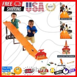 Toy Car Playset with Lights, Sounds & 6 164 Scale Vehicles, Super 6-Lane Rac
