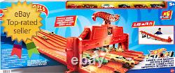 Toy Car Playset with Lights, Sounds & 6 164 Scale Vehicles, Super 6-Lane Racewa