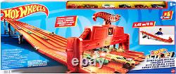 Toy Car Playset with Lights, Sounds & 6 164 Scale Vehicles, Super 6-Lane Racewa