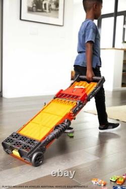 Toy Car Track Set with Lights, Sounds & 6 164 Scale Vehicles, Super 6-Lane R