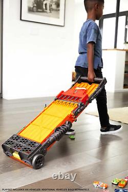 Toy Car Track Set with Lights, Sounds & 6 164 Scale Vehicles, Super 6-Lane Rac