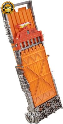 Toy Car Track Set with Lights, Sounds & 6 164 Scale Vehicles, Super 6-Lane Race