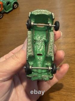 VINTAGE LARGE ARCADE CAST IRON CAR CARRIER / HAULER with 4 ARCADE VEHICLES
