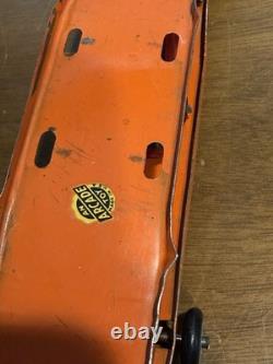 VINTAGE LARGE ARCADE CAST IRON CAR CARRIER / HAULER with 4 ARCADE VEHICLES