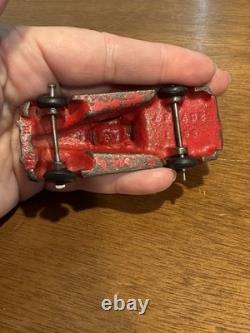 VINTAGE LARGE ARCADE CAST IRON CAR CARRIER / HAULER with 4 ARCADE VEHICLES