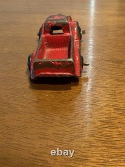 VINTAGE LARGE ARCADE CAST IRON CAR CARRIER / HAULER with 4 ARCADE VEHICLES