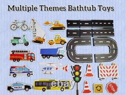 Vehicles Bathtub Toys for Kids 27 PCS Foam Traffic Toys Set with Cars, Trucks