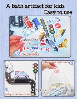 Vehicles Bathtub Toys for Kids 27 PCS Foam Traffic Toys Set with Cars, Trucks