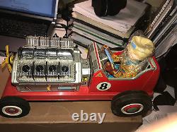 Vintage 1950's DAIYA Japan Tin Litho Battery Operated V8 ROADSTER Red Car in Box