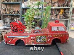 Vintage Fire Brigade Fire Dept. Car Vehicle Tin Metal Kids Toy Car Made In Japan
