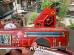 Vintage Fire Brigade Fire Dept. Car Vehicle Tin Metal Kids Toy Car Made In Japan